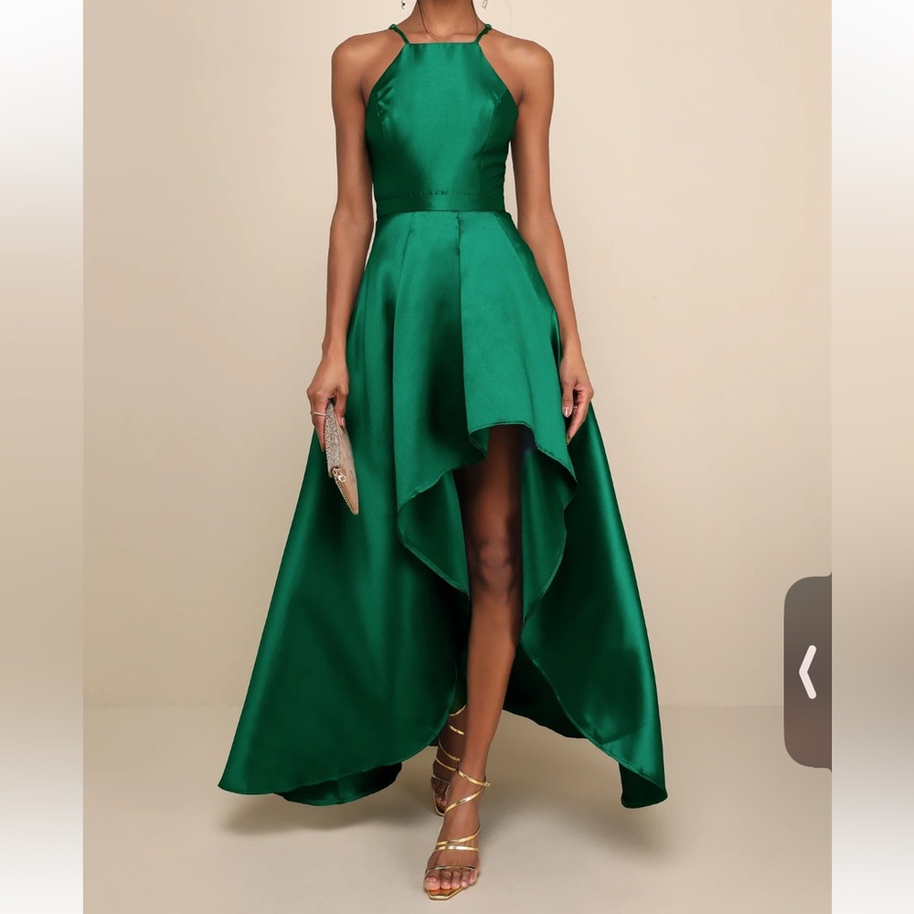 Lulus Broadway Show Emerald Green High-Low Gown Size Small New with Tags